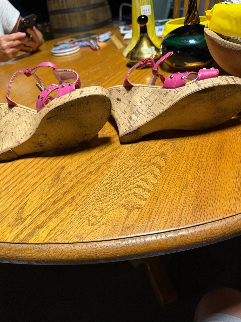 Rue21 Hot Pink Cork Wedge Sandals with Silver Accents